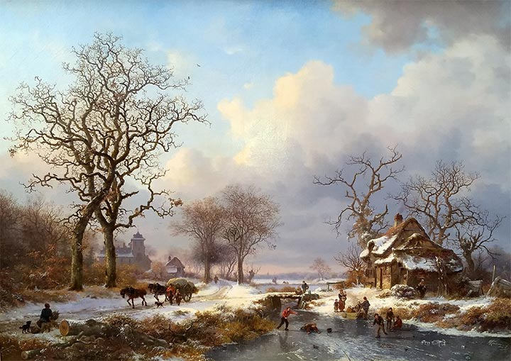 Niederländische Winterlandschaft mit Skatern, 1864 | Kruseman | Gemälde Reproduktion