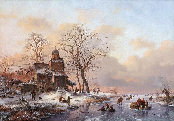 Winter Scene with Figures Skating, 1868 | Kruseman | Painting Reproduction