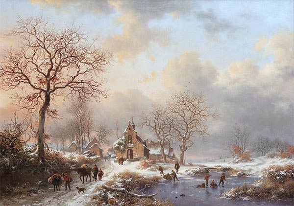 Winter Landscape with Figures near the Chapel ..., 1869 by Kruseman | Painting Reproduction