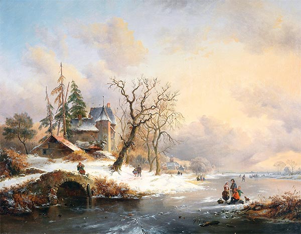 Winter Landscape with Figures near a Mansion, Undated | Kruseman | Painting Reproduction
