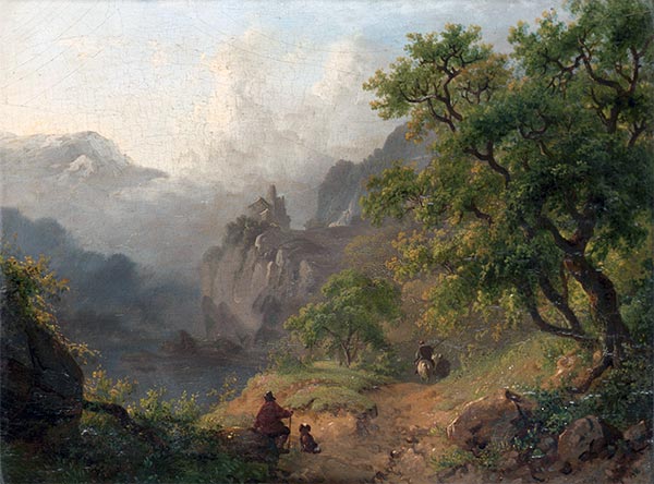 Eine Sommerlandschaft mit einem Reisenden im Vordergrund, 1851 | Kruseman | Gemälde Reproduktion