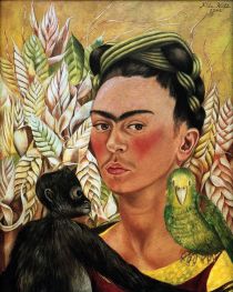 SelbstportrÃÂ¤t mit Affe und Papagei, 1942 von Frida Kahlo | Gemälde-Reproduktion