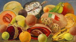 Stillleben mit Papagei und Fahne, 1951 von Frida Kahlo | Gemälde-Reproduktion