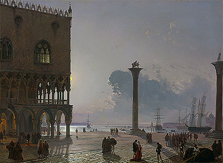 A Moonlit View of the Piazza San Marco towards San Giorgio Maggiore, 1849 | Friedrich Nerly | Painting Reproduction