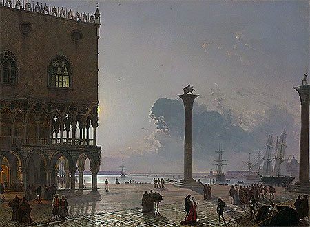 A Moonlit View of the Piazza San Marco towards ..., 1849 by Friedrich Nerly | Painting Reproduction