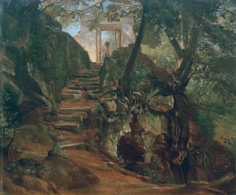 Forest Landscape at Ariccia (Stone Staircase in the Park of Villa Chigi), c.1830/31 | Friedrich Nerly
