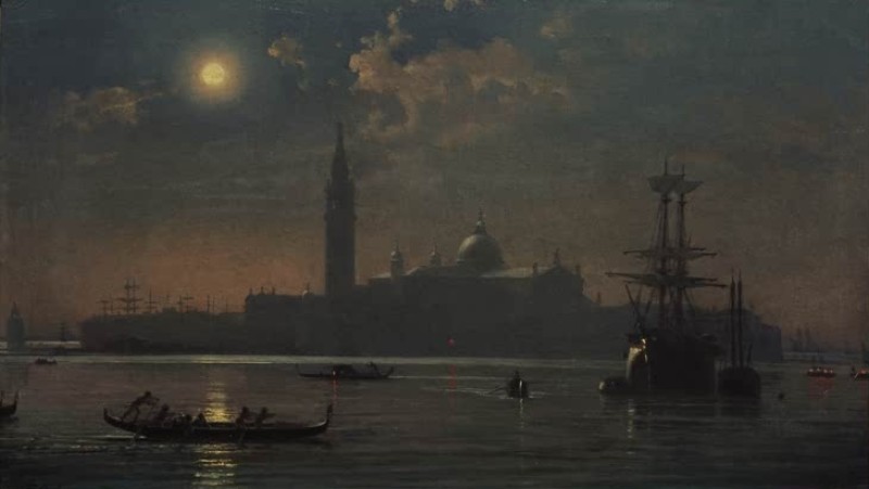 Island and Church of San Giorgio Maggiore in Venice by Moonlight, c.1850/55 | Friedrich Nerly