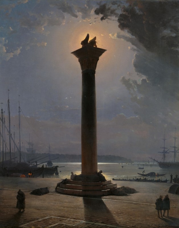 St. Mark's Columns in Venice by Moonlight, 1837 | Friedrich Nerly