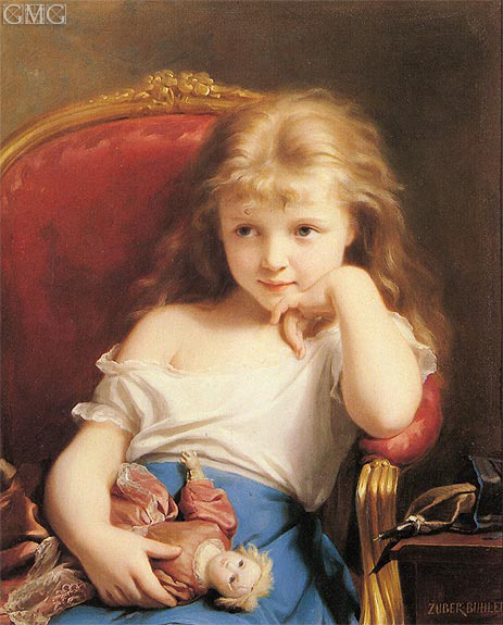 Junges Mädchen, das eine Puppe hält, n.d. | Zuber-Buhler | Gemälde Reproduktion
