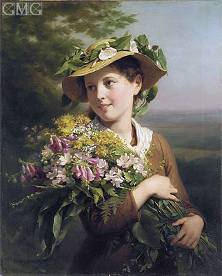 A Young Beauty Holding a Bouquet of Flowers, undated | Zuber-Buhler | Painting Reproduction