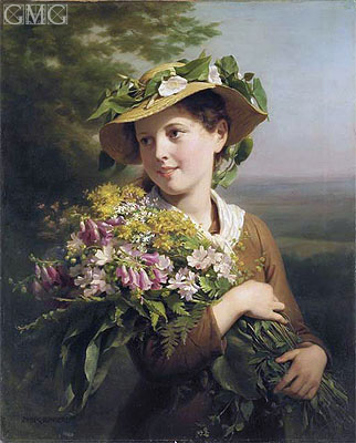 A Young Beauty Holding a Bouquet of Flowers, n.d. by Zuber-Buhler | Painting Reproduction
