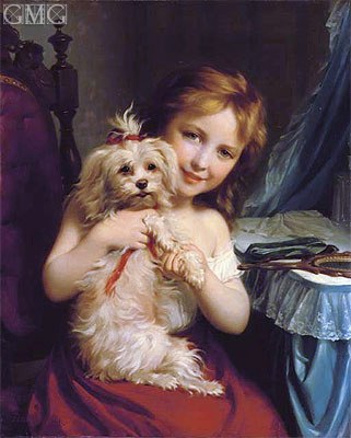 A Young Girl with a Bichon Frise, n.d. by Zuber-Buhler | Painting Reproduction