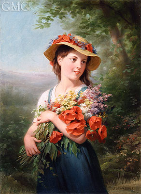 Girl with a Bouquet of Flowers, n.d. by Zuber-Buhler | Painting Reproduction