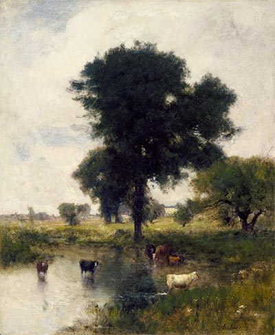 Rinder im Pool (Eine Sommerlandschaft), 1880 | George Inness | Gemälde Reproduktion