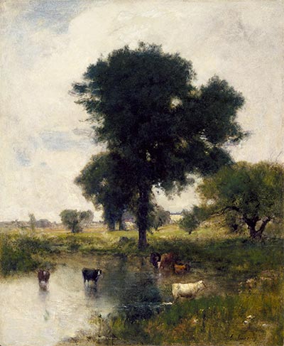 Rinder im Wasser (Eine Sommerlandschaft), 1880 von George Inness | Gemälde-Reproduktion