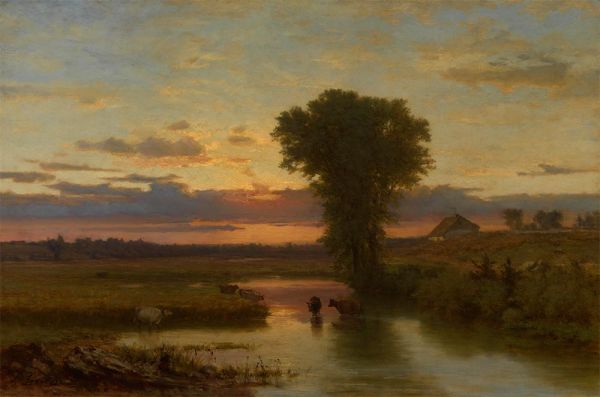 Bach bei Sonnenuntergang, c.1856/57 | George Inness | Gemälde Reproduktion