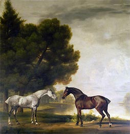 A Grey and a Bay in a Landscape, undated by George Stubbs | Painting Reproduction