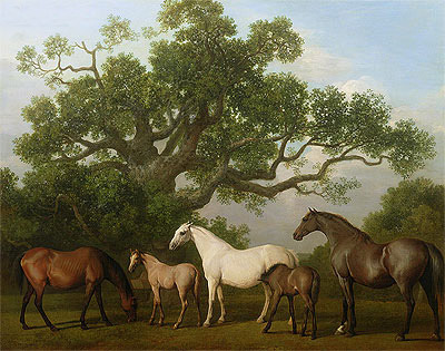 Mares and Foals under an Oak Tree, 1773 | George Stubbs | Gemälde Reproduktion
