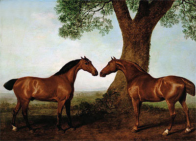 Two Bay Hunters by a Tree, 1786 | George Stubbs | Gemälde Reproduktion