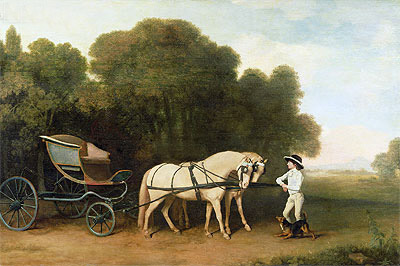A Phaeton with a Pair of Cream Ponies in the ..., c.1780/85 by George Stubbs | Painting Reproduction