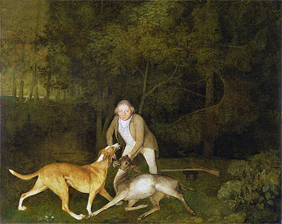 Freeman, der Wildhüter des Earl of Clarendon, mit einem sterbenden Reh und Jagdhund | George Stubbs | Gemälde Reproduktion