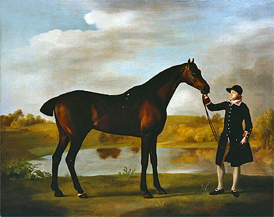 The Duke of Marlborough's Bay Hunter, with a Groom in Livery in a Lake Landscape, undated | George Stubbs | Painting Reproduction