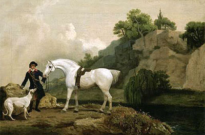 A Grey Hunter with a Groom and a Greyhound at Creswell Crags, c.1762/64 | George Stubbs