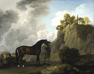 The Marquess of Rockingham's Arabian Stallion (led by a Groom at Creswell Crags), 1766 | George Stubbs