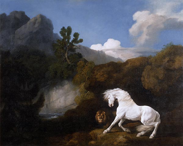 Ein Pferd erschreckt von einem Löwen, 1770 | George Stubbs | Gemälde Reproduktion