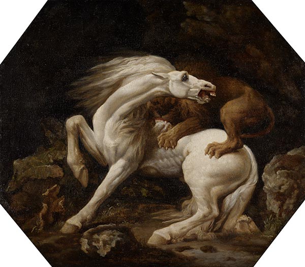 Pferd von Löwen angegriffen, c.1768/69 | George Stubbs | Gemälde Reproduktion