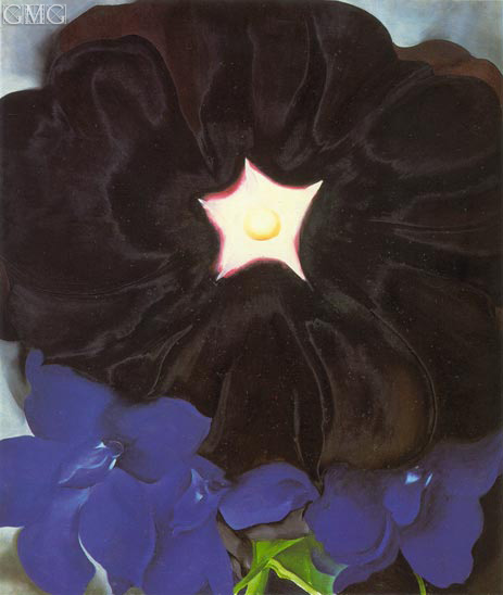Schwarze Stockrose, blaue Rittersporn | O'Keeffe | Gemälde Reproduktion