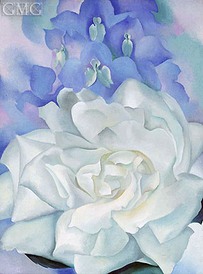 White Rose with Larkspur II, 1927 | O'Keeffe | Painting Reproduction