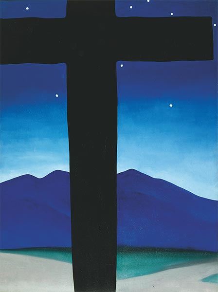 Schwarzes kreuz mit sternen und blau, 1929 | O'Keeffe | Gemälde Reproduktion