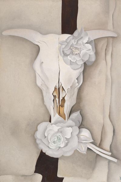 uhschädel mit Kattunrosen, 1931 | O'Keeffe | Gemälde Reproduktion