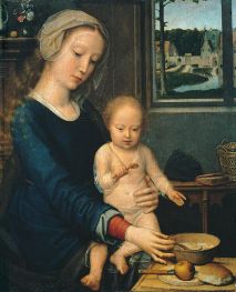 Virgin and Child with the Milk Soup, c.1510/15 by Gerard David | Painting Reproduction