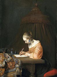 Woman Writing a Letter, c.1655 by Gerard ter Borch | Painting Reproduction