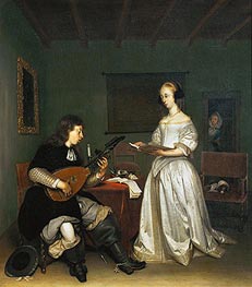 The Duet: Singer and Theorbo-Player, 1669 by Gerard ter Borch | Painting Reproduction