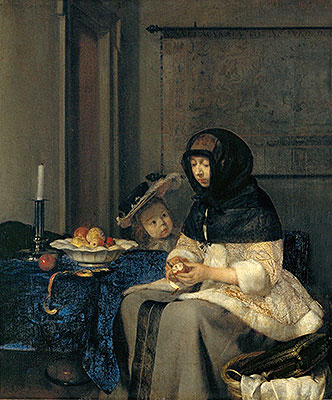 Woman Peeling Apples, 1660 | Gerard ter Borch | Painting Reproduction