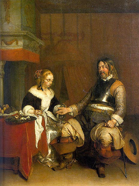 Man Offering a Woman Coins, c.1662/63 | Gerard ter Borch | Painting Reproduction