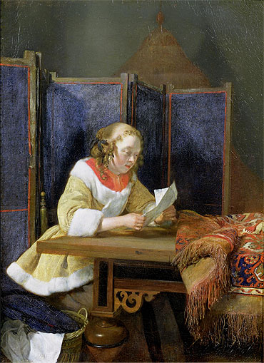 A Lady Reading a Letter, early 1660 | Gerard ter Borch | Painting Reproduction