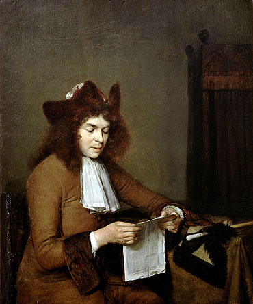 Young Man Reading a Letter, c.1680 | Gerard ter Borch | Gemälde Reproduktion