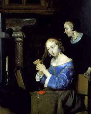A Lady Dressing her Hair, c.1650 | Gerard ter Borch | Painting Reproduction