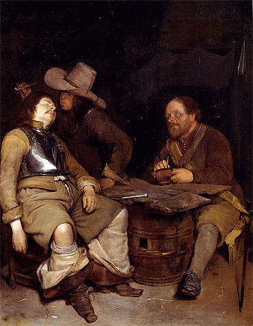 A Guard Room Interior with a Soldier Blowing Smoke in the Face of his Sleeping Companion, n.d. | Gerard ter Borch