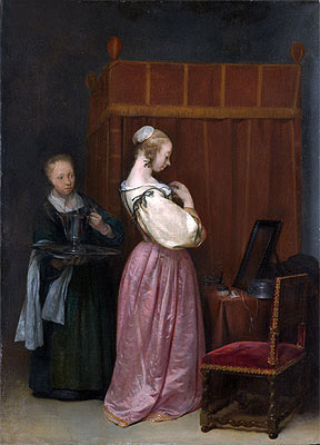 A Young Woman at Her Toilet with a Maid, c.1650/51 | Gerard ter Borch | Gemälde Reproduktion