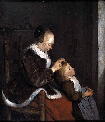 Hunting for Lice (A Mother Combing the Hair of her Child), c.1652/53 | Gerard ter Borch | Gemälde Reproduktion