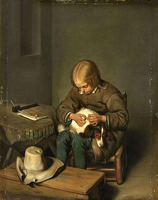 Boy Ridding his Dog of Fleas, 1700 | Gerard ter Borch | Painting Reproduction