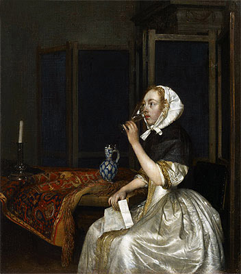 Young Woman with a Glass of Vine,  Holding a Letter in her Hand, c.1665 | Gerard ter Borch