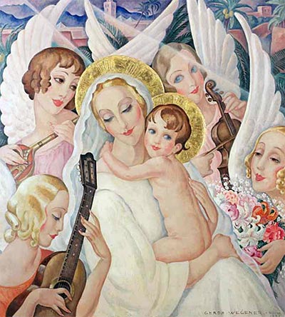 Madonna and Child with Musical Angels, 1935 | Gerda Wegener | Painting Reproduction