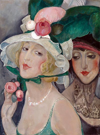 Zwei Kokotten mit Hüten (Lili und Freund), c.1925 | Gerda Wegener | Gemälde Reproduktion