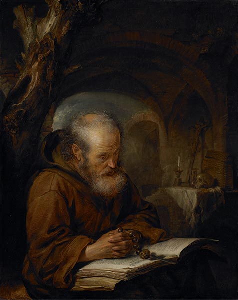 A Hermit Praying, 1670 | Gerrit Dou | Painting Reproduction
